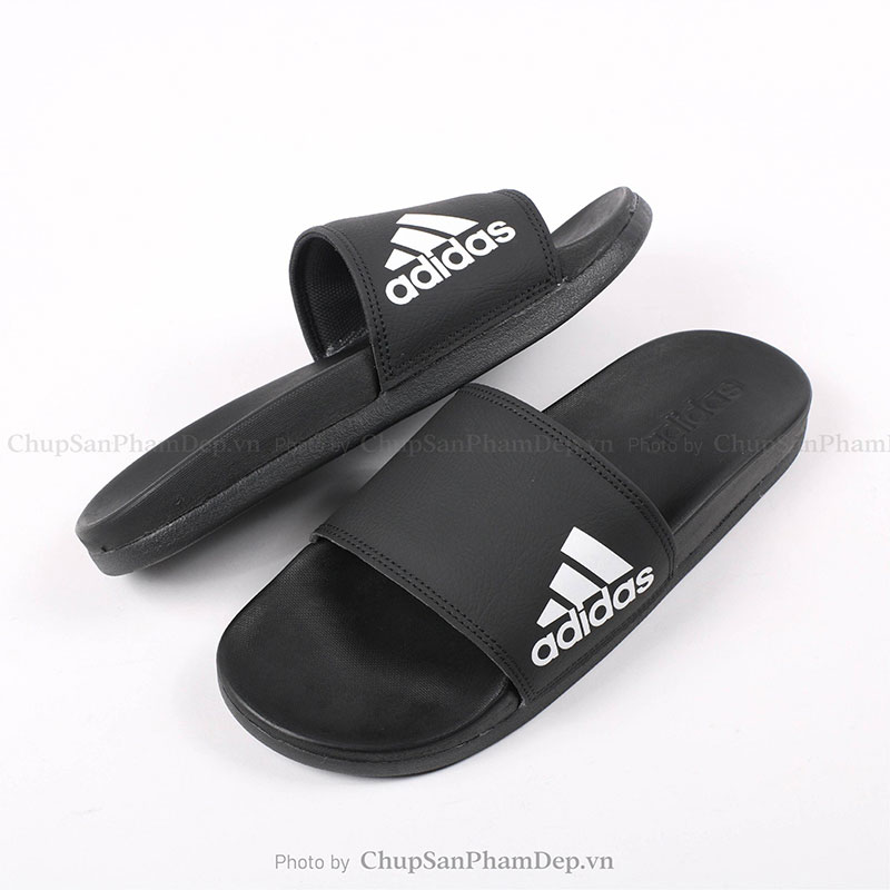 Dép Adidas Plus Logo Trắng Full Đen Cao Cấp