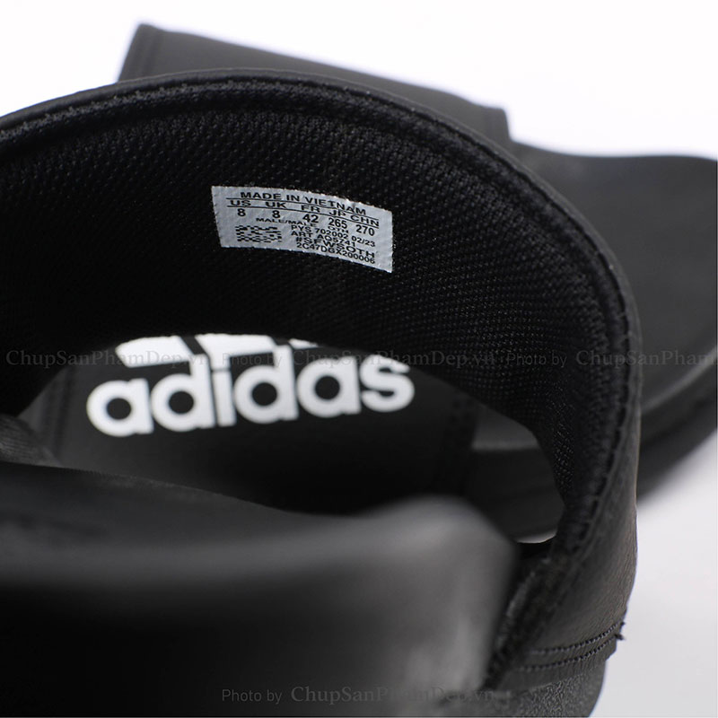 Dép Adidas Plus Logo Trắng Full Đen Cao Cấp