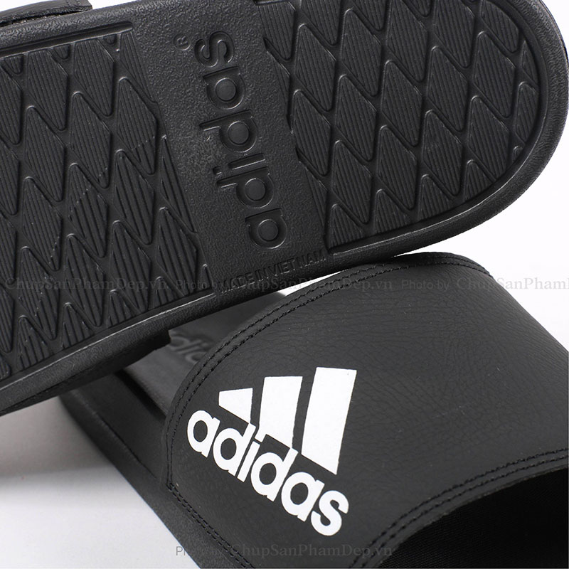 Dép Adidas Plus Logo Trắng Full Đen Cao Cấp