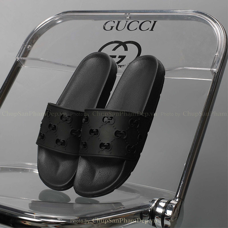 Dép Họa Tiết Gucci Full Đen Siêu Cấp