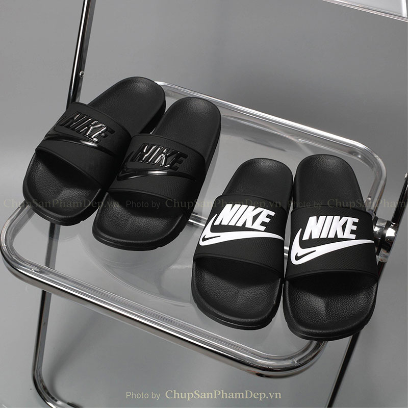 Dép Logo Chữ Nike Đế Đen Cao Cấp Thể Thao