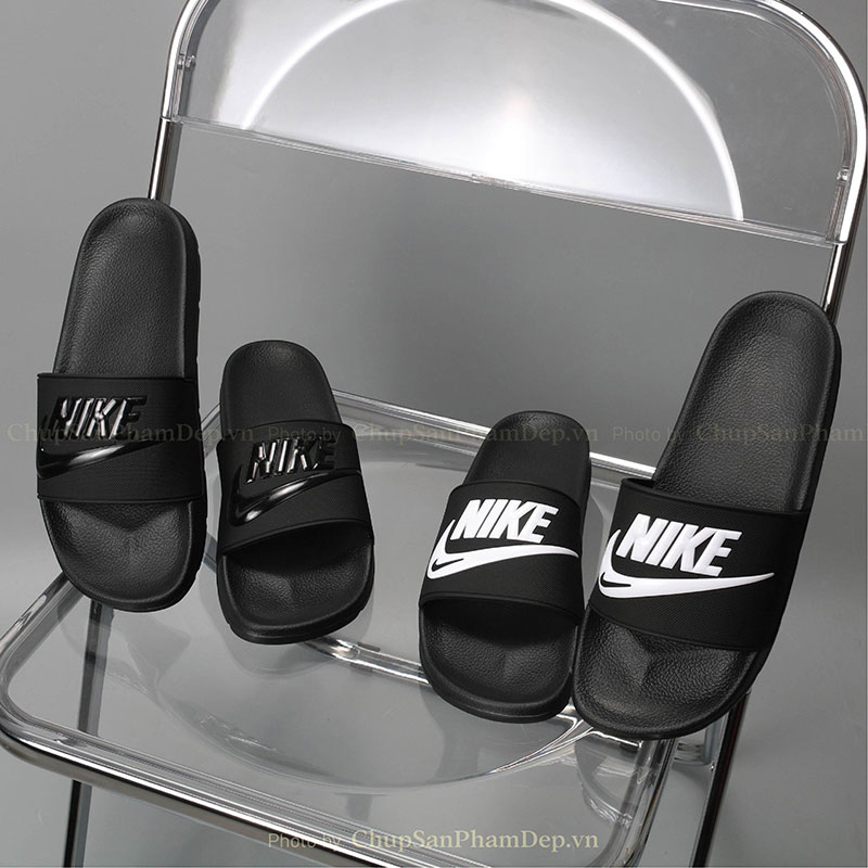 Dép Logo Chữ Nike Đế Đen Cao Cấp Thể Thao