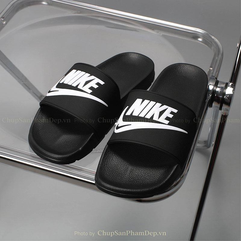 Dép Logo Chữ Nike Đế Đen Cao Cấp Thể Thao