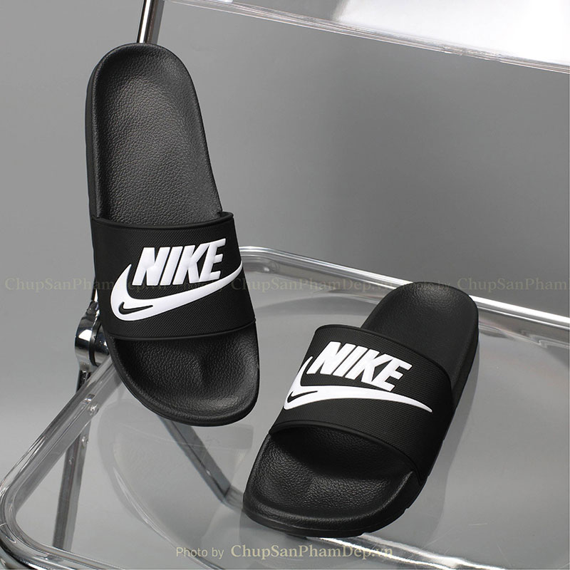 Dép Logo Chữ Nike Đế Đen Cao Cấp Thể Thao