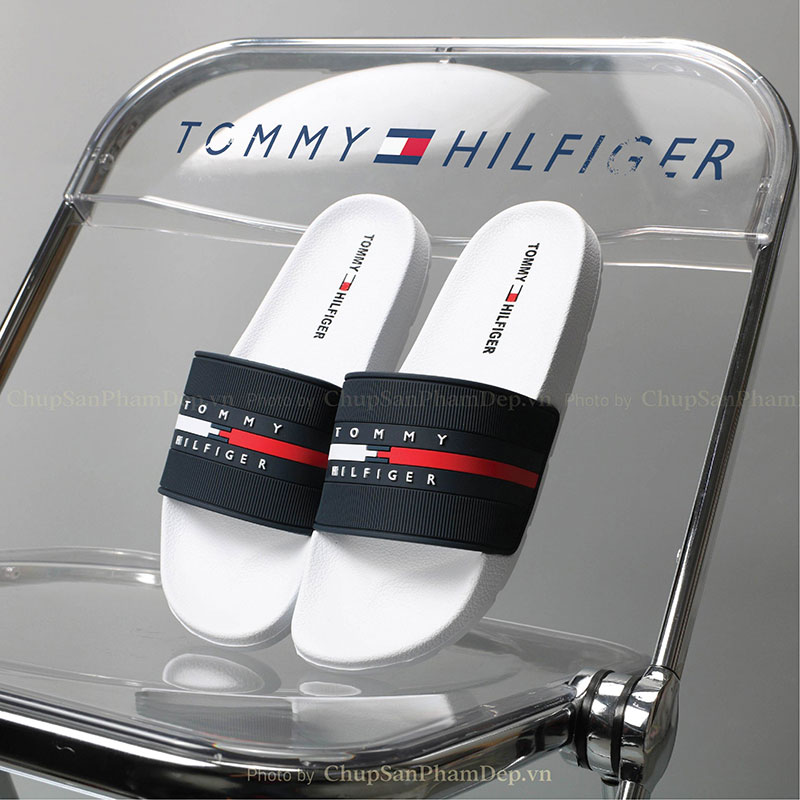 Dép Quai Ngang Chữ Nhỏ Hilfiger Logo Trắng Đỏ Cao Cấp