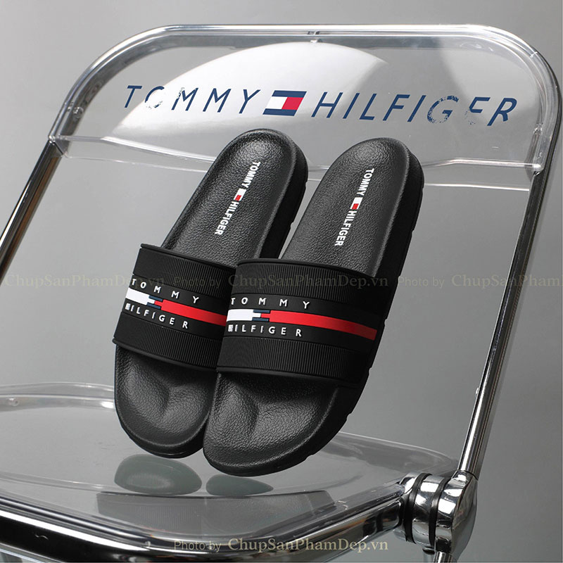 Dép Quai Ngang Chữ Nhỏ Hilfiger Logo Trắng Đỏ Cao Cấp